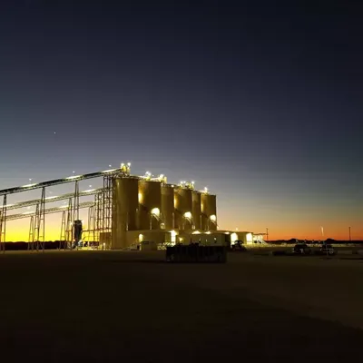 silos at night