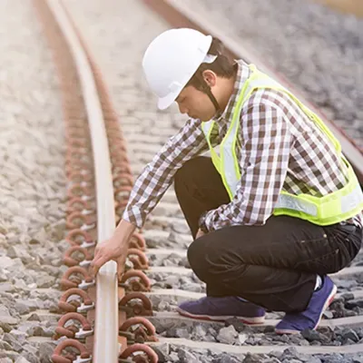 worker on railroad tracks