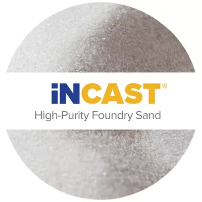 Closeup of super clean, white, high purity INCAST foundry sand for consistent grade distribution, improved casting quality and better surface finish.