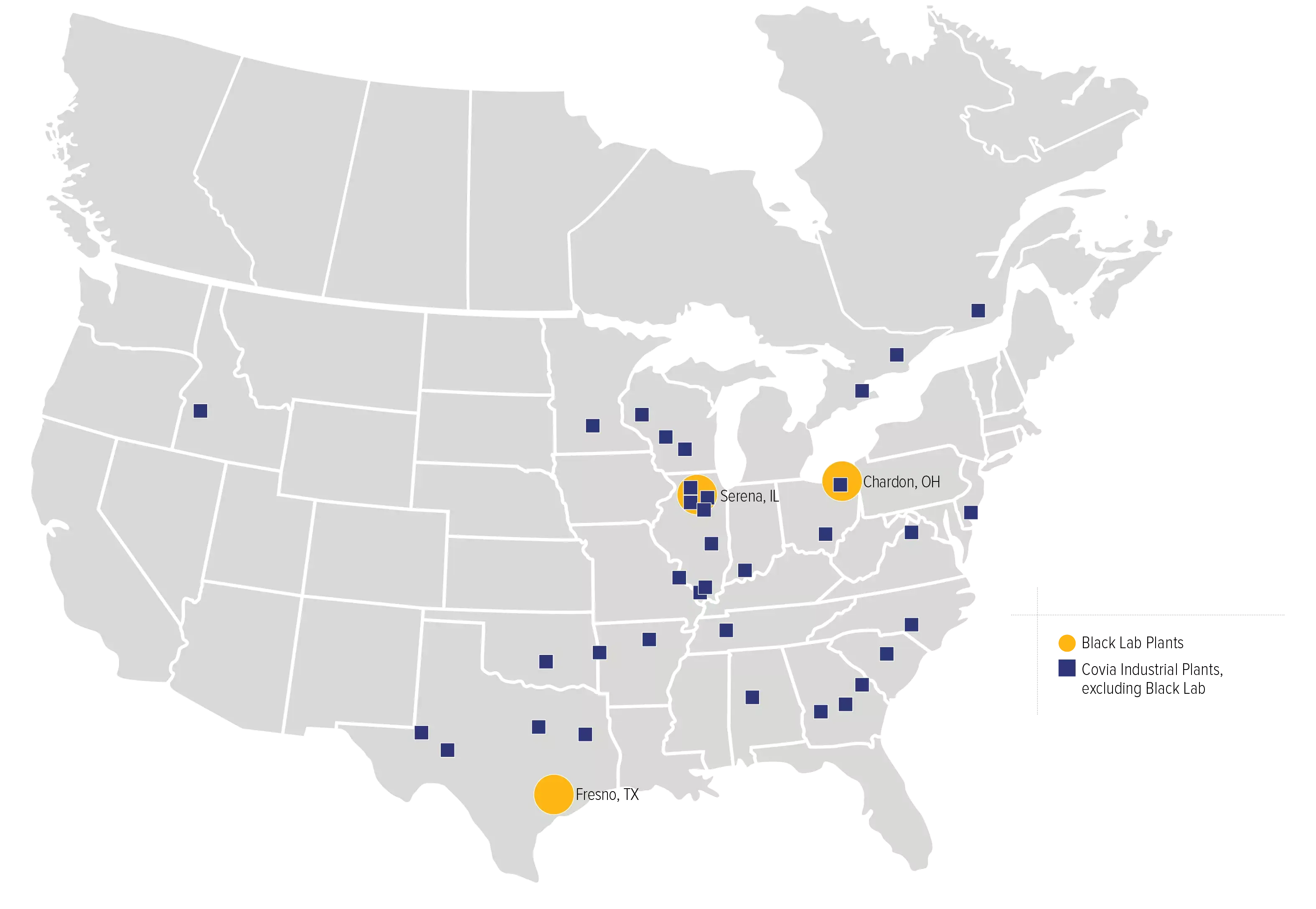 Black Lab Plants and Covia Industrial Plants map